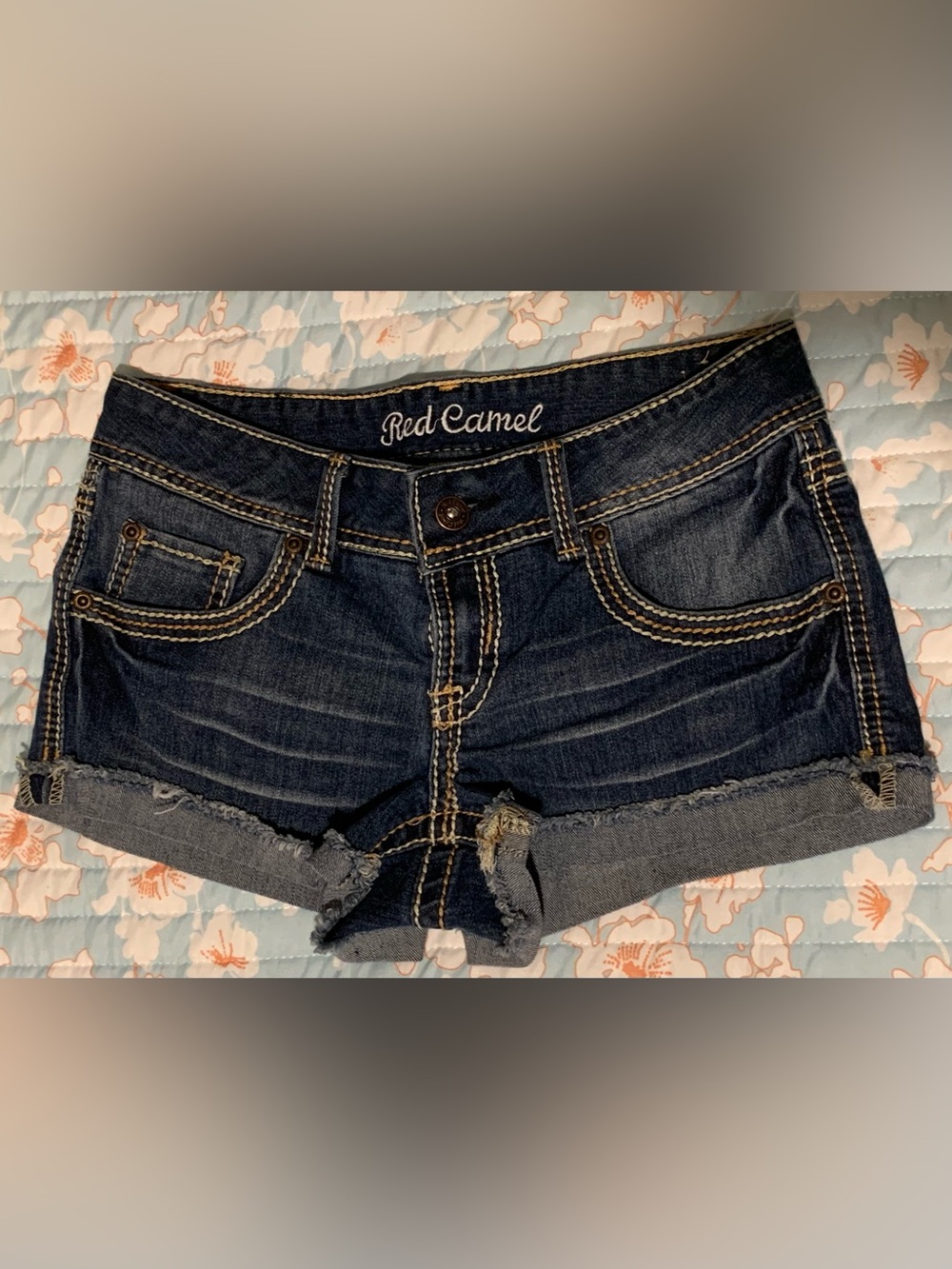 Red Camel Women's Dark Indigo Rolled Hem Denim Shorts - Blue